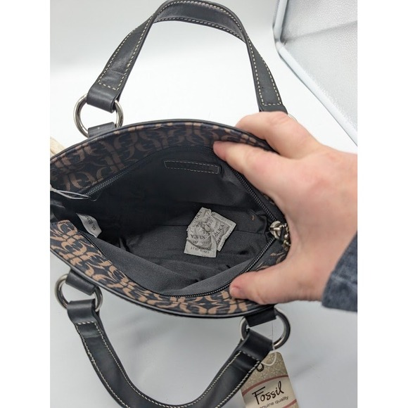 VTG Fossil Signature Satchel Handbag Monogram Canvas Leather Trim CrossbodyNEW - Picture 8 of 8